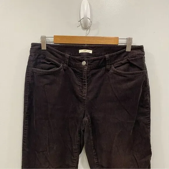 EILEEN FISHER 4 Brown Pinwale Corduroy Cotton Tencel Tapered Ankle Pants Stretch - Picture 4 of 16